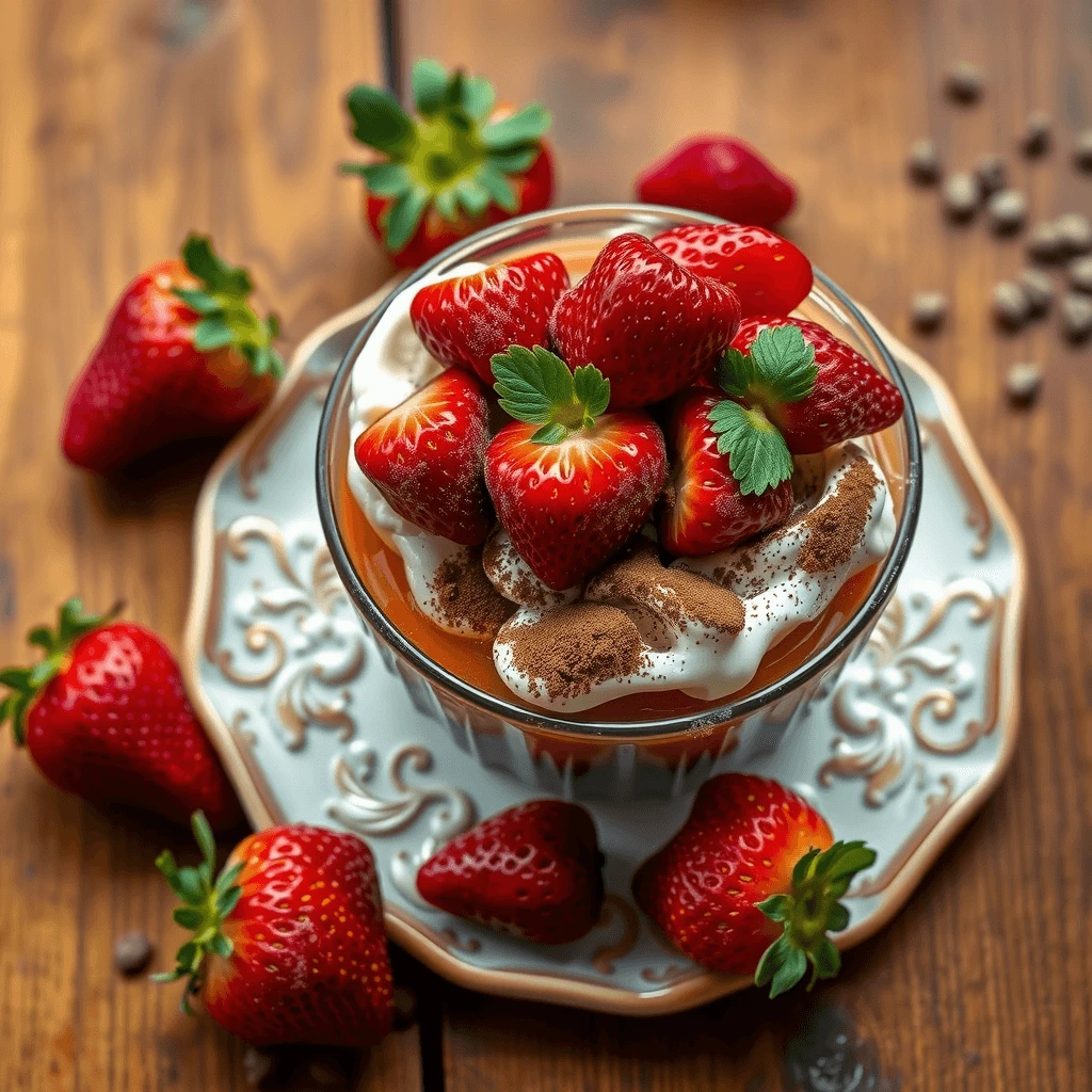 Delicious strawberry tiramisu layered with fresh strawberries, mascarpone cream, and ladyfingers.