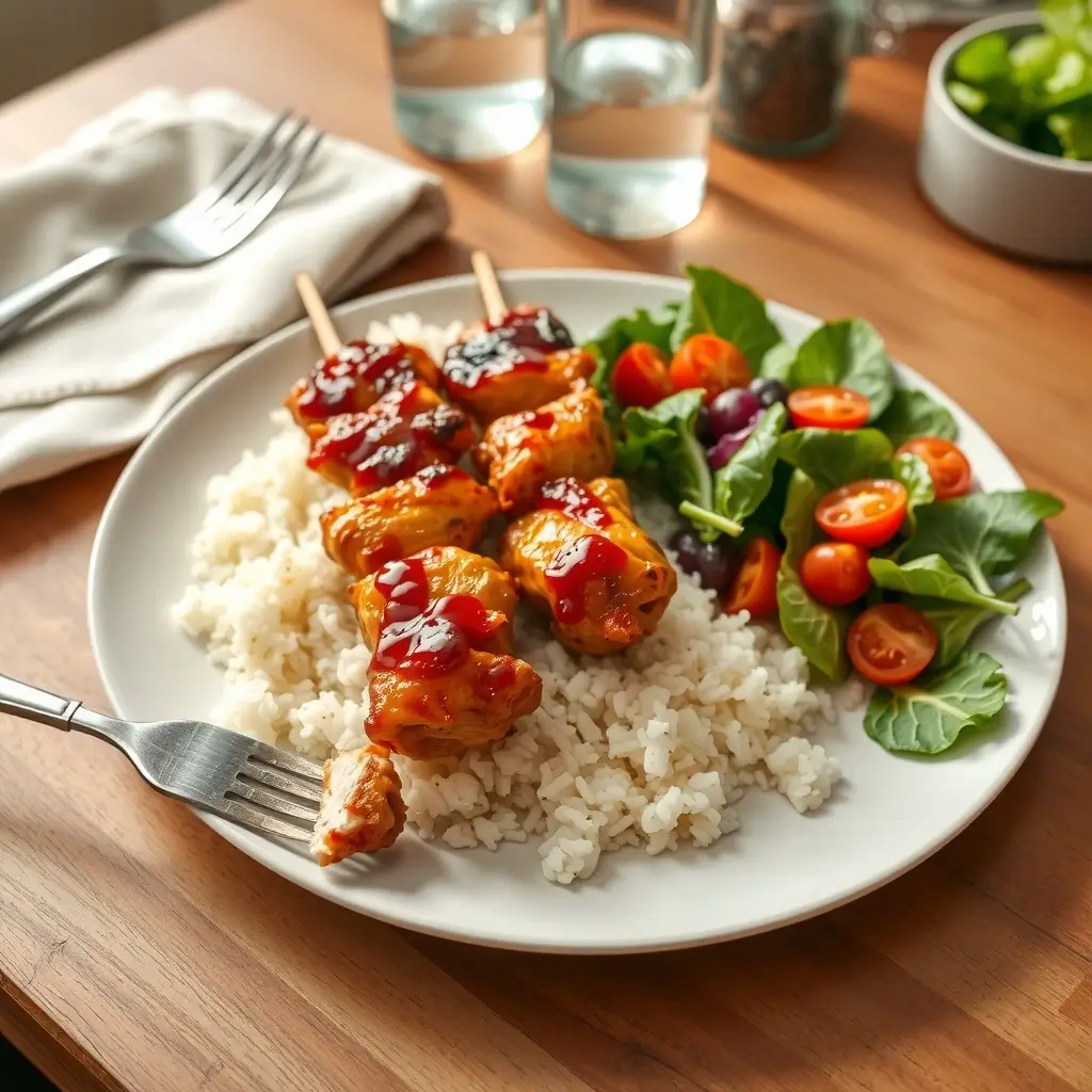 bang bang chicken skewers​ with rice 